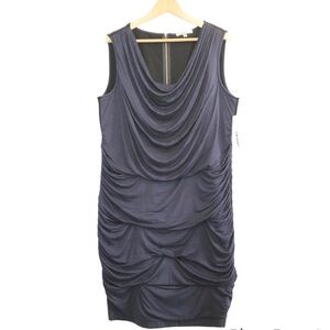 🌈 6/$60, NWT, DKNY Navy Blue/Black, Midi Dress, Ruching Detail, Size 18W